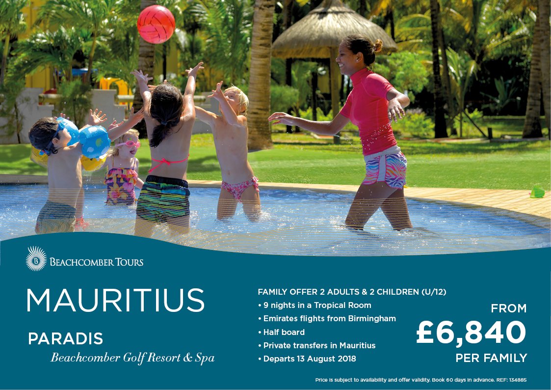 NJT_SDTravel's tweet photo. #Mauritius PARADIS BEACHCOMBER FAMILY OFFER
2 adults &amp; 2 children (U/12) 
9 nights in a Tropical Room 
Rtn flights 
Half board
FREE kids Club
FREE land/water sports
Private tranfers Mauritius
Departs 13 August 2018
Call 01726 829222 email steven.daniell@notjusttravel.com https://t.co/IxjXdTueWn