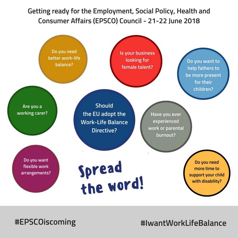 COFACE_EU's tweet photo. CALL TO ACTION! All eyes on #EPSCO Council on 21st June to reach a general approach on the #EU #worklifebalance Directive https://t.co/HUoV9k4qko #IwantWorklifeBalance #EPSCOiscoming #SocialRights https://t.co/UtvsIaWfHU