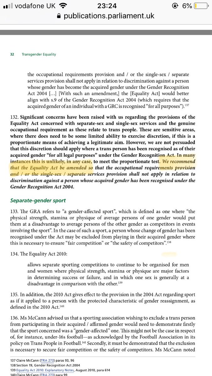 Jan 2016Women & Equalities Committee says EA should be amended so that “occupational requirements provision and / or the single-sex / separate services provision shall not apply”.  https://publications.parliament.uk/pa/cm201516/cmselect/cmwomeq/390/390.pdf