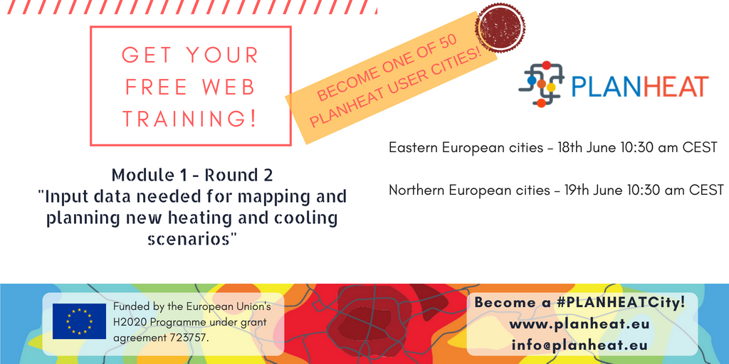 PlanheatProject's tweet photo. Free web training sessions for #cities &amp; #municipalities are on again this June! 
You can get them on 18 or 19 June 10:30AM, register here: https://t.co/BBXoWxrBGF 

#heatingandcooling #districtheating #renewables
@EUROCITIEStweet @rurener @energycities @ICLEI_Europe https://t.co/1dICG98oaR
