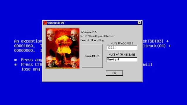 StefanoBlackWT's tweet photo. #7giugno 1997 un utente soprannominato _eci pibblica un codice sorgente in linguaggio C per #exploit su #Windows 95 e #WindowsNT che verrà successivamente denominato #WinNuke https://t.co/eu2pZDwLtZ