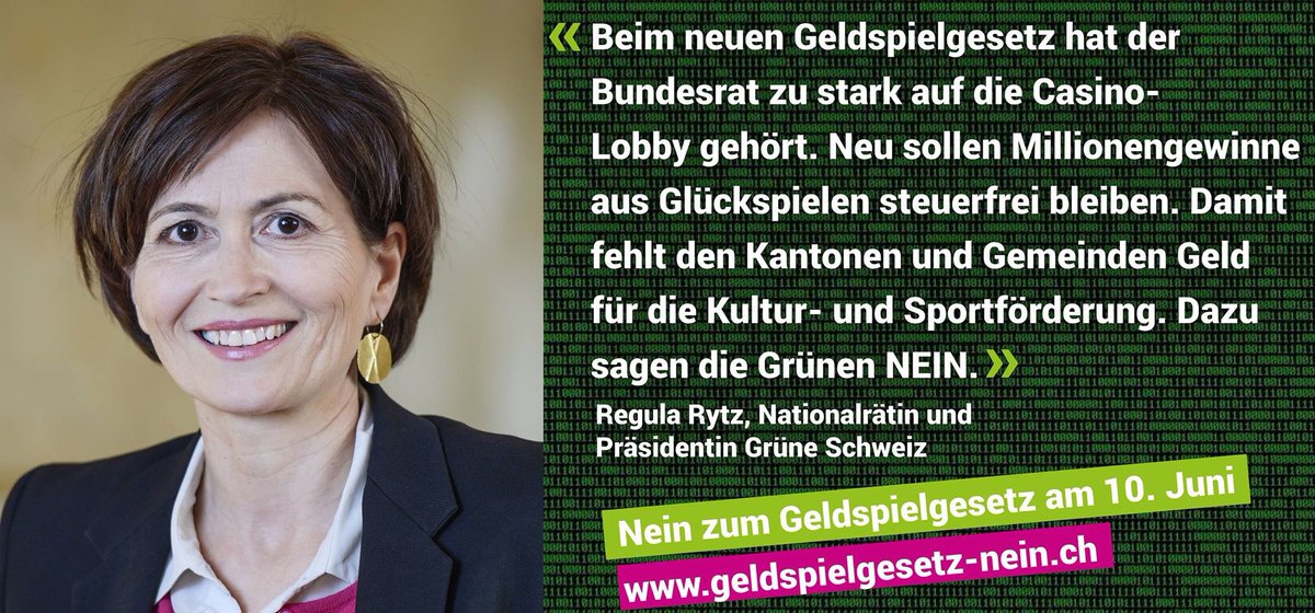 Ein neues #Geldspielgesetz muss den Verfassungsauftrag ernst nehmen, und nicht die Casino-Lobby. Konkret heisst das unter anderem: Geldgewinnsteuer wiedereinführen. 
#GeldspielgesetzNEIN #abstimmen #jedestimmezählt