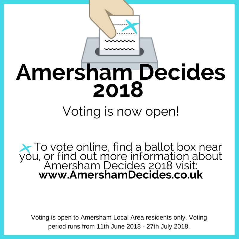 CommunitiesBC's tweet photo. #AmershamDecides2018 voting is now open! 

To find out details of the shortlisted projects, how and where to vote, or more information regarding Amersham decides please visit our website: https://t.co/ETurzzAzPn

Voting closes 27th July 2018! https://t.co/vPKl26Np5N
