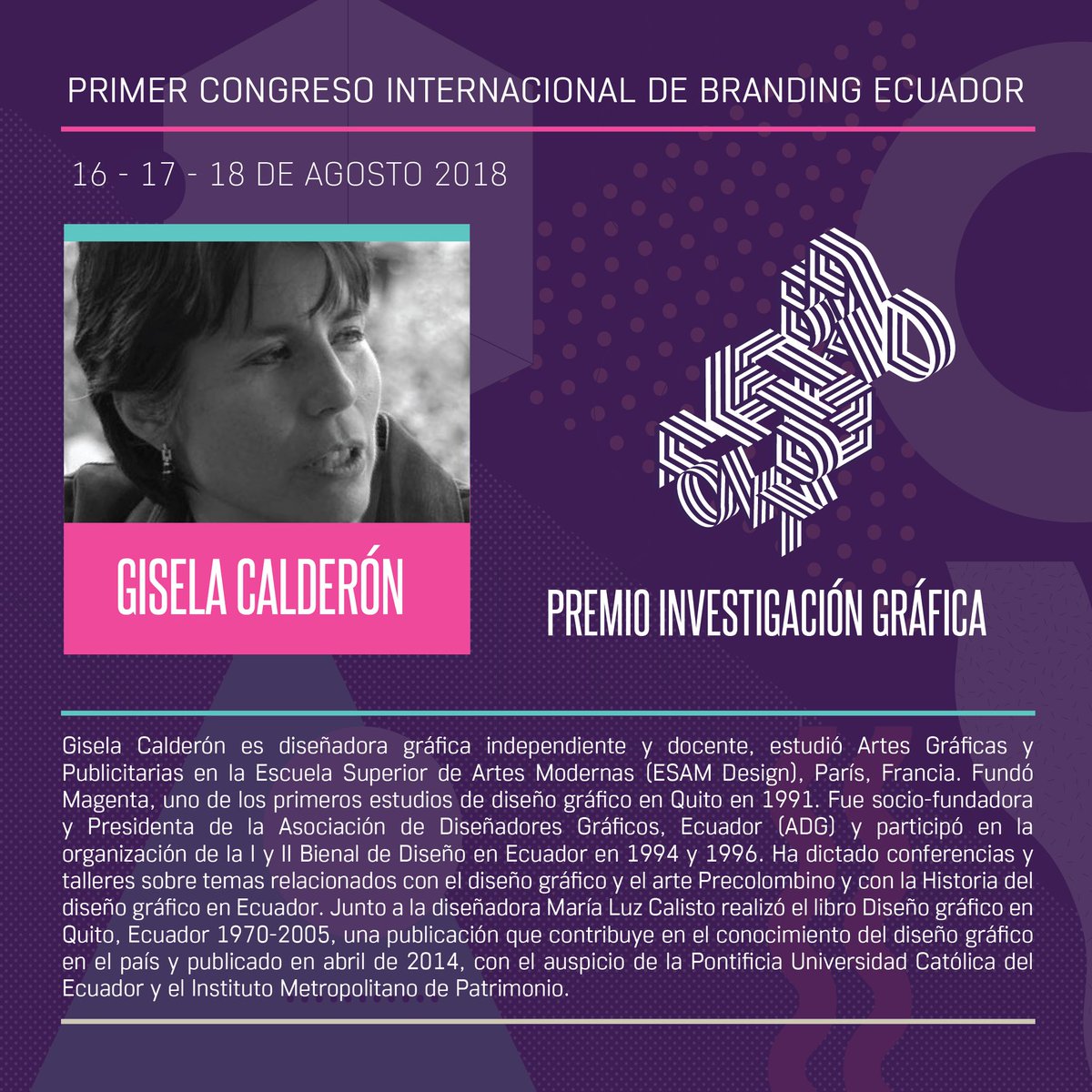 behanceQUITO's tweet photo. PREMIO INVESTIGACIÓN GRÁFICA A Gisela Calderon en el marco del Primer Congreso De Branding Ecuador / Brand Letter Font Font 🎨📊🌍💬🎫✏️🚀
 >>> https://t.co/VC3A35k9SW <<< #BrandLetterFont el congreso de diseño enfocado a gestión y construcción de marcas https://t.co/GzHKNQGLKj