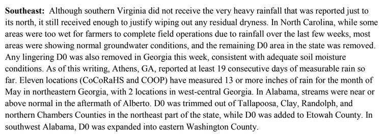 NWSColumbia's tweet photo. #Alberto rains continue to benefit #sc #ga as #streamflows are above normal and area remains #drought free. @DroughtGov @SCDNR @SERCC https://t.co/PhXj6Bw4vu