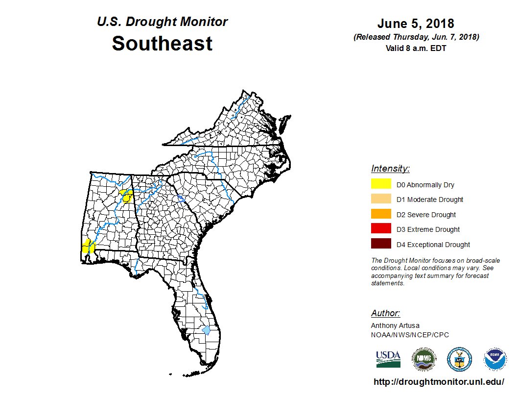 NWSColumbia's tweet photo. #Alberto rains continue to benefit #sc #ga as #streamflows are above normal and area remains #drought free. @DroughtGov @SCDNR @SERCC https://t.co/PhXj6Bw4vu