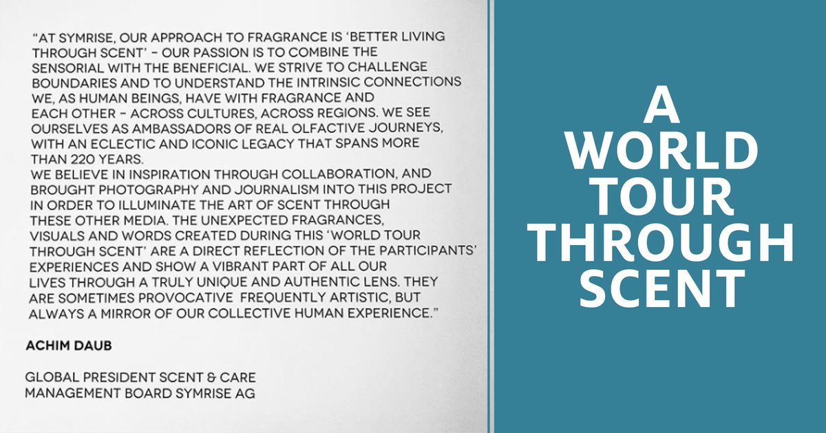 SymriseAG's tweet photo. Today is the last day at #WPCNICE. Earlier Symrise perfumers Émilie Copperman and Dave Apel presented what our book „A World Tour Through Scent“ is all about. For those who are not in Nice right now: here are the thoughts of Achim Daub about our innovative project. #creativity https://t.co/1QpFiBKfi3