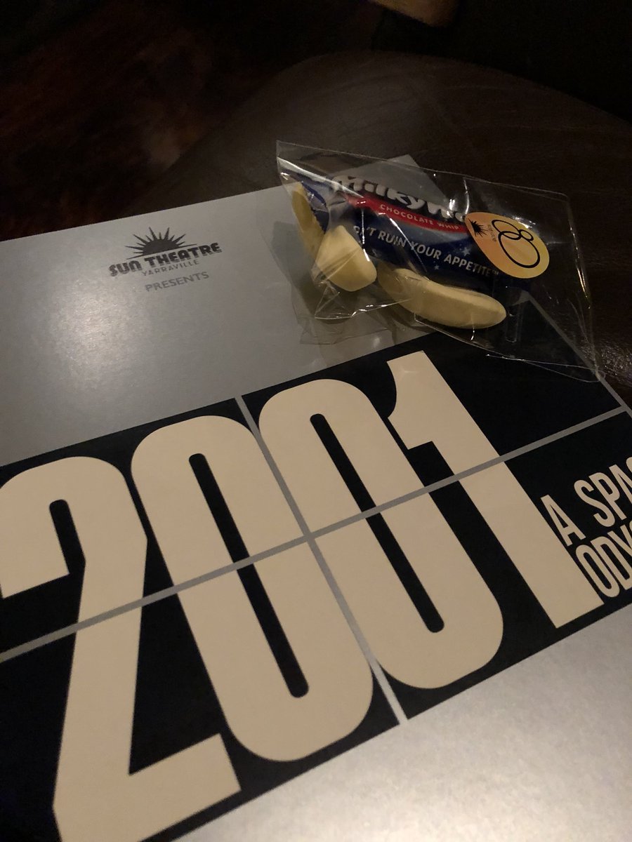 PatrickStoddart's tweet photo. When your local 🎥 loves you back! 70mm 50th anniversary of 2001 at the Yarraville🌞🎭. Proper Program harking back to the original release!An original 1968 poster in the foyer!but check out the bananas for the ‘dawn of man’ sequence! Now that’s a nice touch of fanboy geek out!! https://t.co/uu4klLc11R