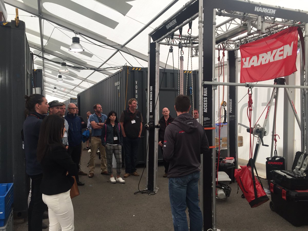 Our VIP guests getting a @HarkenIND demonstration from Tech Team member Guy here in the <a href="/volvooceanrace/">Volvo Ocean Race</a> #Boatyard this afternoon! #HarkenVOR #FollowTheStory 📸 by <a href="/HCMedia1/">Greenstone Creative</a>