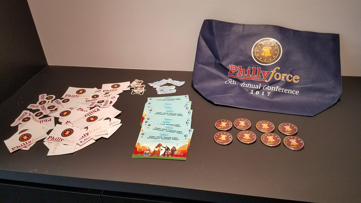 apexsutherland's tweet photo. Representing the @PhillyForce Dev User Group at #LightningNow Tour Philly for @SalesforceDevs - brought a classic #PhillyForce17 conference tote bag with some swag for the attendees - join our group to stay tuned for future meeting announcements! https://t.co/ROp9LPRigB https://t.co/x5ckMCkt2U