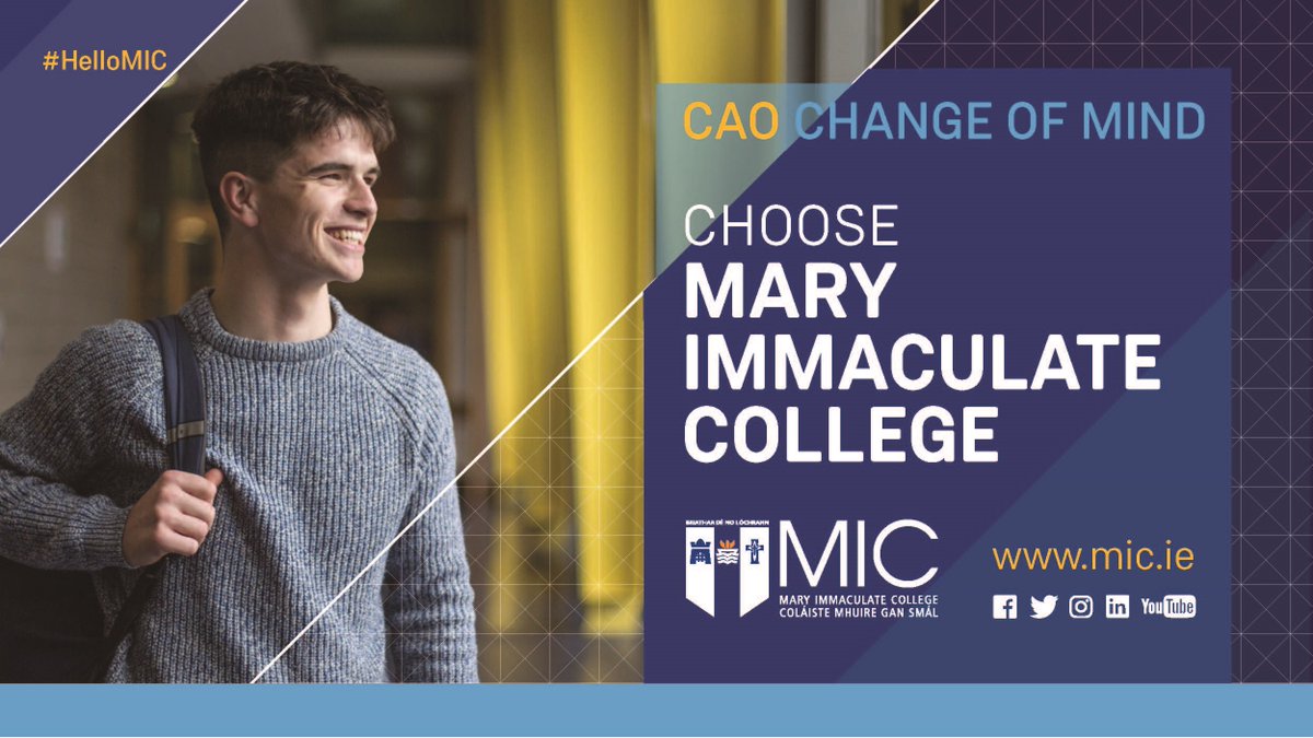 MICLimerick's tweet photo. Choose from #Theatre Studies, #LiberalArts, #Primaryteaching, #Postprimaryteaching &amp; #Earlychildhood #Degrees. Entrance #Scholarships available. 1st class teaching &amp; sporting facilities. Two great campuses in #Limerick &amp; #Thurles. https://t.co/LYQtziYE2v @Leaving_cert18 #CAO2018 https://t.co/VfekKsGurR
