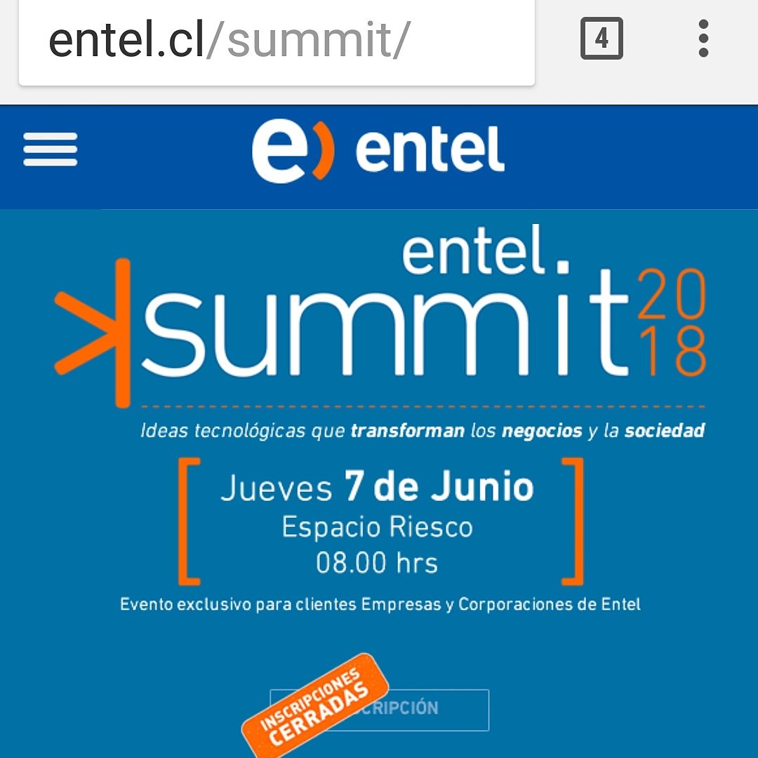 RodrigoLobos's tweet photo. #EntelSummit2018  @entel_empresas streaming en https://t.co/dzjzNzn0vD  @ChipcoNL @Airbnb @Sugatam @schoolincloud #DigitalParadigms #DigitalTransformation #TransformaciónDigital https://t.co/qH3utVhCrK