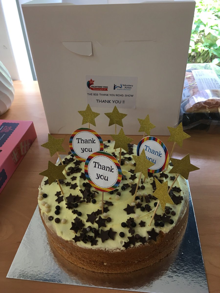 Lovely to welcome The Mayor of Reigate &amp; Banstead and the team from @VARB2020 as part of the Big Thank You Roadshow; a chance to say thank you to our volunteers. Such a pleasure to have you, and thanks for the cake! #VolunteersWeek