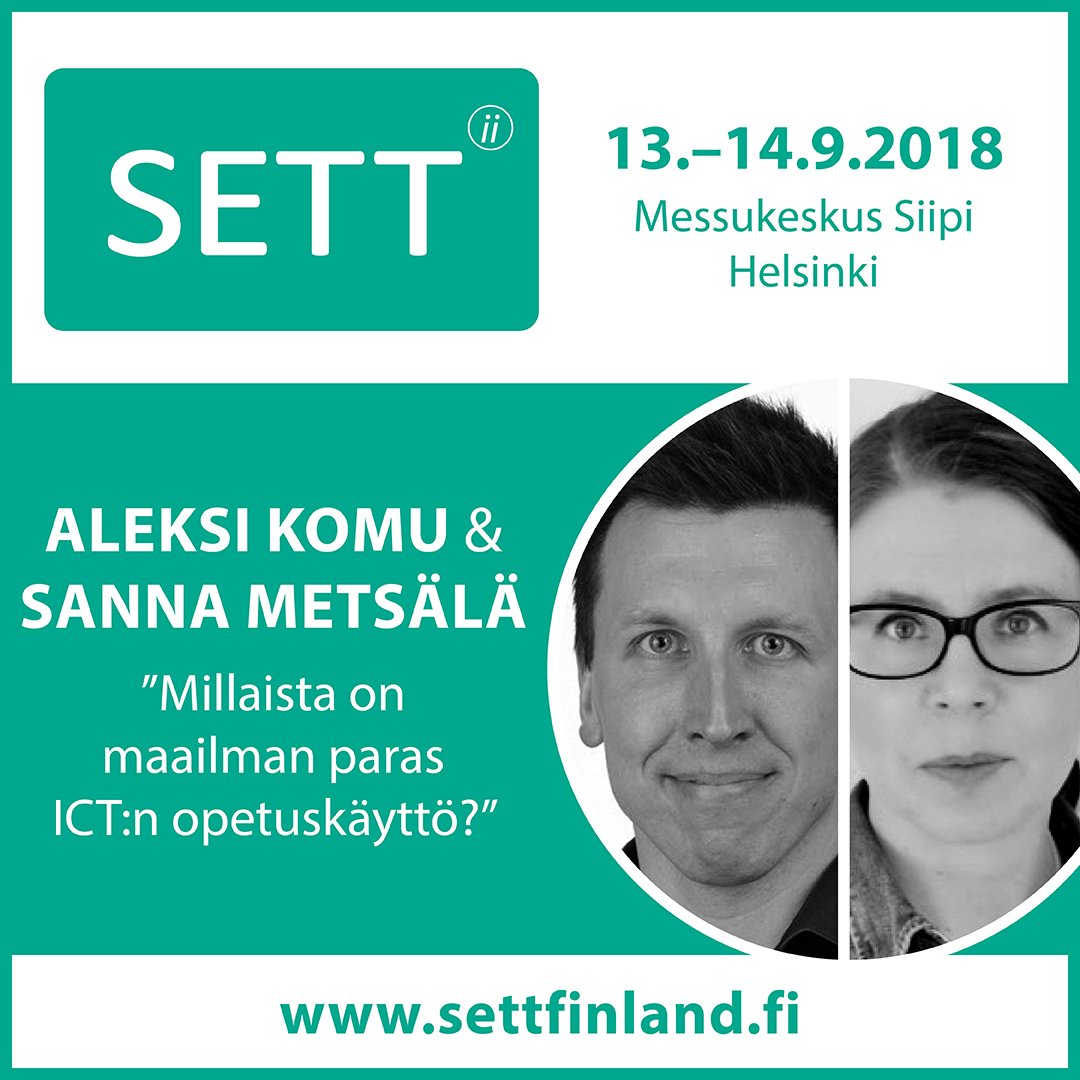 SETTFIN's tweet photo. Millaista on maailman paras ICTn opetuskäyttö? Aiheesta puhuvat SETT Finlandissa @aleksikomu ja @SannaMetsl, joiden työ ICTn opetuskäytön kehittämiseksi palkittiin kansainvälisellä GESS Award palkinnolla Dubaissa 2018! #SETTFIN #ICT https://t.co/WS6NDlUrTM