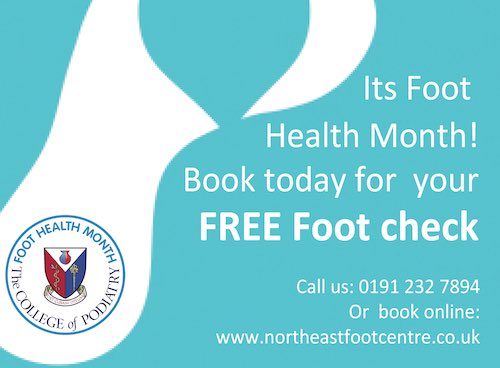 NEFootCentre's tweet photo. In support of @SCP_PodiatryUK #FootHealthMonth2018 campaign we are offering FREE foot checks and advice throughout the whole of June. Get in touch to find out more and book your place or read our blog here https://t.co/ha9ekT07oc https://t.co/SBkVoqyPz6