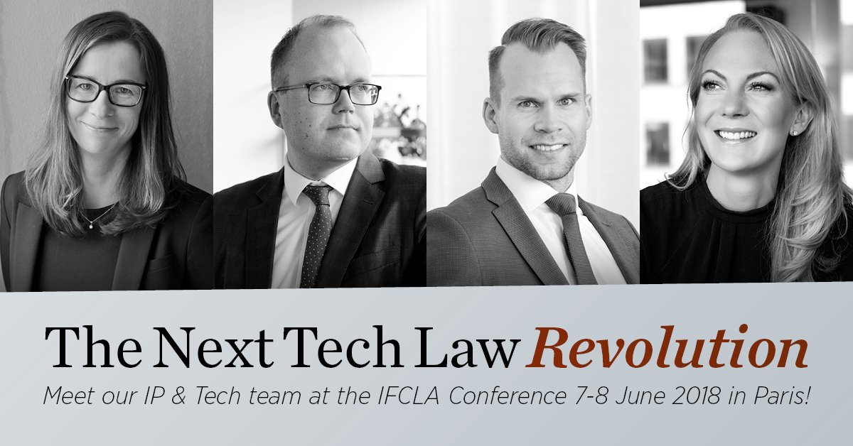 Meet our team, Partners Elisabeth Vestin and @JesperNevalaine , Counsel <a href="/OutiJousi/">Outi Jousi</a> and Managing Associate Erkko Korhonen from our Intellectual Property &amp; Technology team at the #IFCLA2018 #Conference 7-8 June 2018 in #Paris! <a href="/IFCLAtweet/">IFCLA</a> #LegalTech hannessnellman.com/news-seminars/…