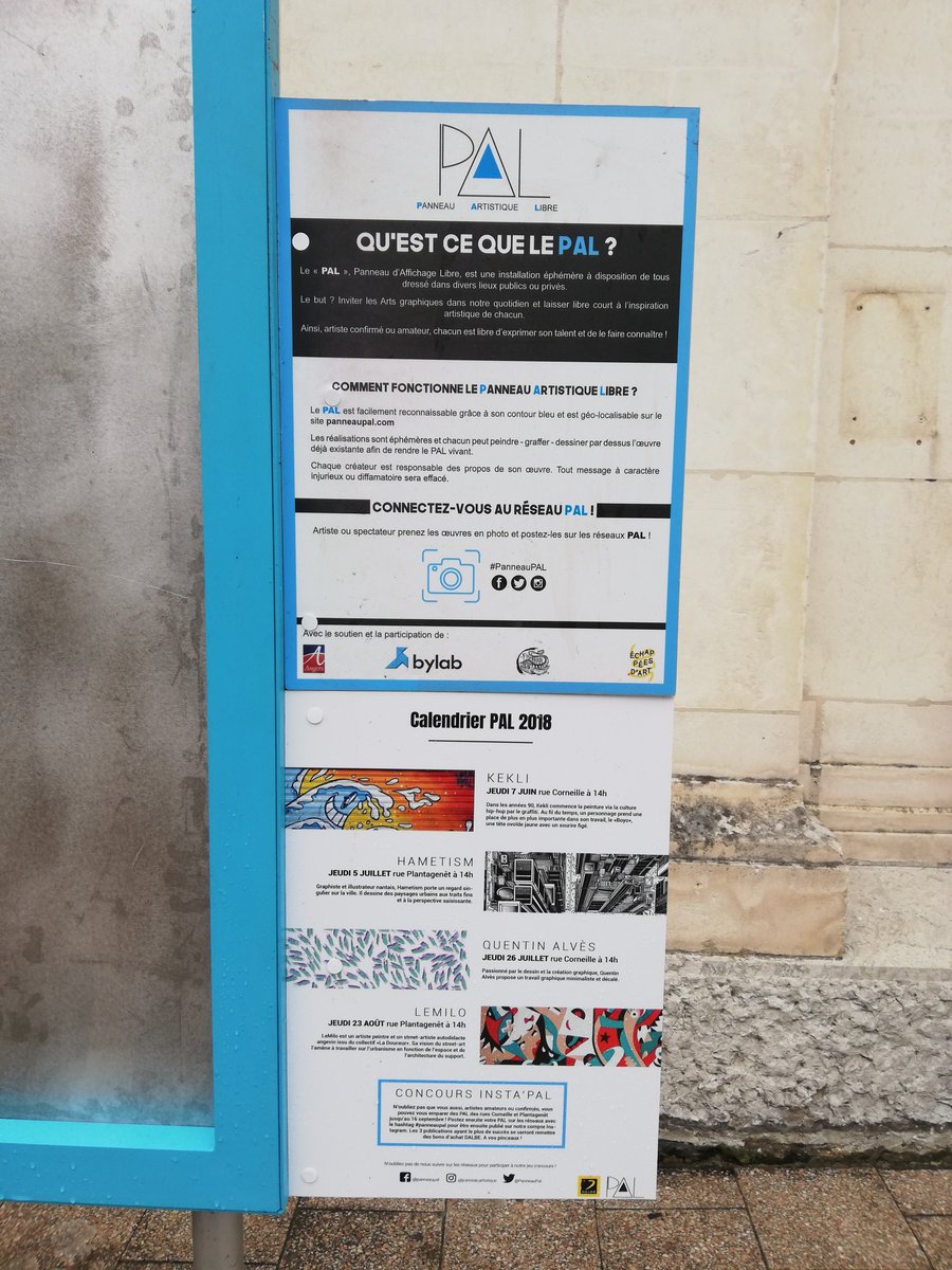 Panneaupal's tweet photo. Les PAL sont de retour en ville !
Vous pouvez les retrouvez rue Corneille en face des Salons Curnonsky et au 73 rue Plantagenêt. 
Allez les artistes, à vous de jouer ! 🖌️

#panneaupal #angers #angersmaville #streetart #échappéesdart https://t.co/r5ZSZCEQO7
