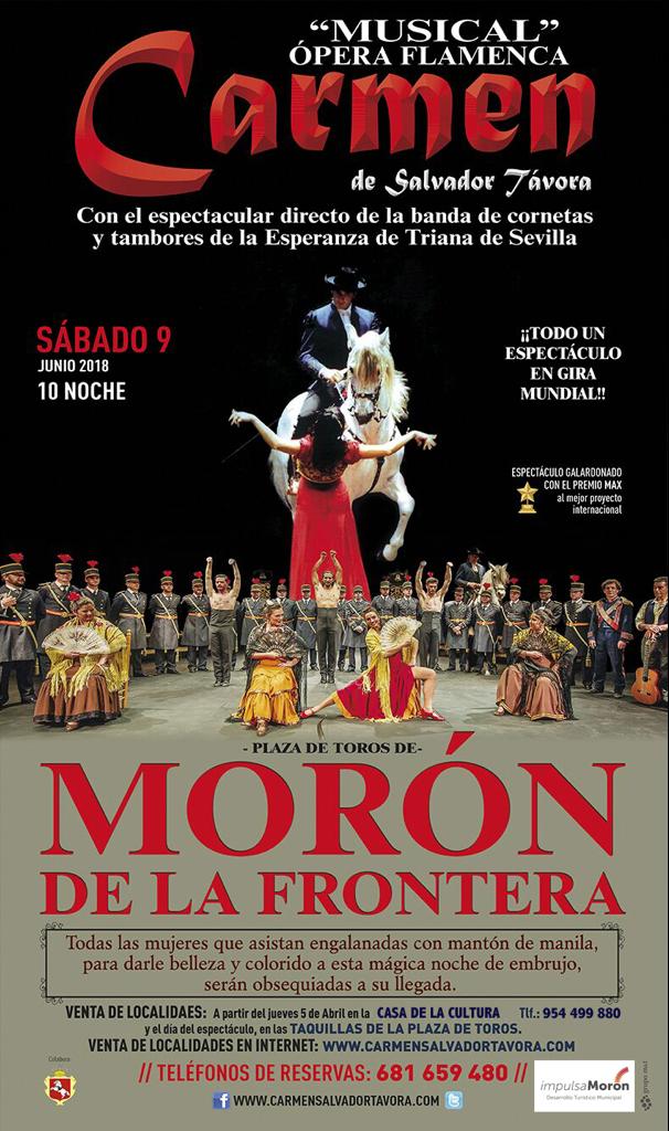 En solo dos días estaremos en Morón de la Frontera.
Venta de entradas en la casa de la cultura, por Internet en carmensalvadortavora.com y el día del espectáculo en las taquillas de la plaza de toros. #gira2018 #carmendesalvadortavora <a href="/PrensaAytoMorn/">Prensa Ayto Morón</a>