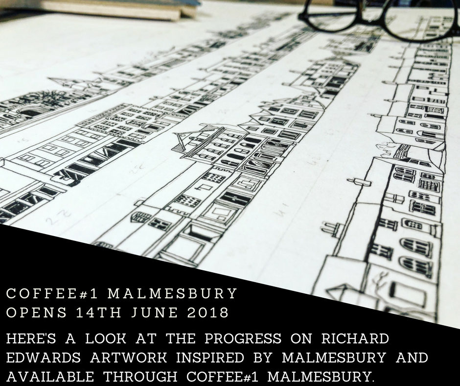 #Coffee1 Malmesbury is only a week away! Richard from <a href="/SurroundingsUK/">Surroundings</a> has been working all hours to produce his beautiful architecturally inspired artwork! It will be available to view/buy in store when we open.