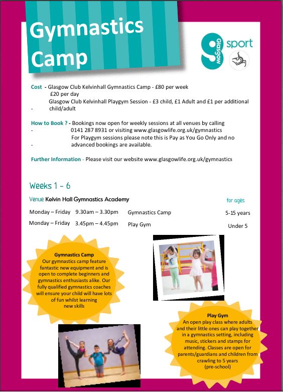With the school holidays less than 4 weeks away why not book your children into our Gymnastics Programme at various citywide locations, to book please click on the link bit.ly/2Hst2C4
#summerholidays #gymnastics #summersport #glasgow2018