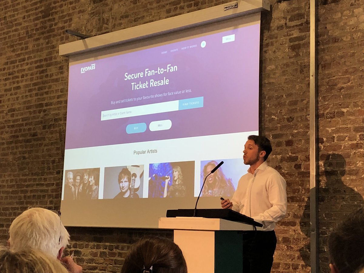 genemurphy's tweet photo. It’s @evopass a platform for ticket resale’s that eradicates ticket fraud and touting now pitching @NDRC_hq Investor Day. #NDRCShowcase https://t.co/XHDW0YsIcz