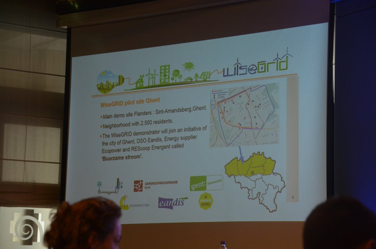WiseGRID_H2020's tweet photo. @vincentdierickx presenting the Ghent pilot site of the #WiseGRID project. A concrete example of how the value of distributed generation and demand-side flexibility can be unlocked. #EUSEW18 #flexibility #empowered citizens https://t.co/gxDouxmt4Z