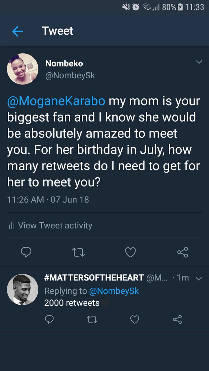 NombeySk's tweet photo. Guys I need 2000 retweets for Karabo to make my mom's birthday special. Please help me out, she would really appreciate it https://t.co/LIjeCjPLwA