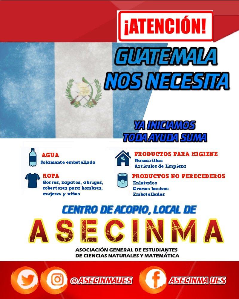 ¡Apoyemos a nuestros hermano, todos a colaborar por la causa!  El local de ASECINMA estará funcionando este jueves, viernes y sábado como centro de acopio.

"En tiempos difíciles es necesario multiplicar esfuerzos".