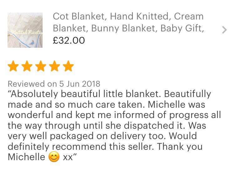 KnittedNiceties's tweet photo. Received this overwheleming #review I was so happy that the customer loved her blanket
#cotblanket #bunnyblanket #Knitted_Niceties #handmade https://t.co/5P4dUnRKuk