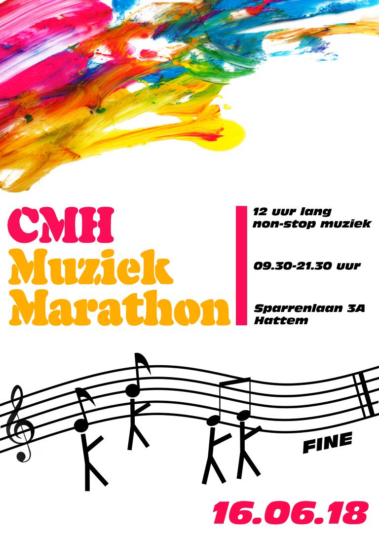 MuziekMarathon muzikaal feestje. Zie dedijkpoorter.nl.