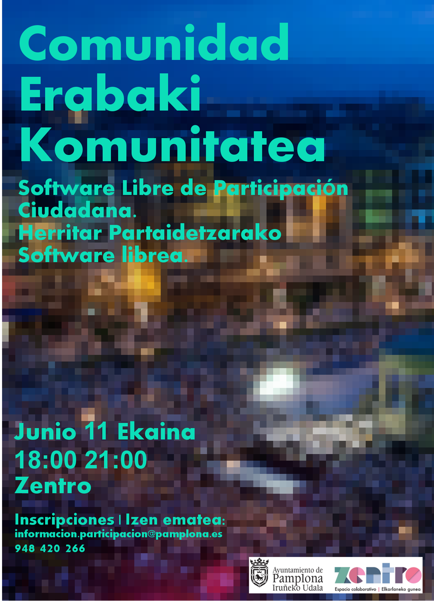 participa_pna's tweet photo. 💻Formación Software Libre: Comunidad #Erabaki Komunitatea: Formakuntza Software Librea.
👾Junio 11 Ekaina | 18 - 21 | Zentro
✍🏿informacion.participacion@pamplona.es | 948 420 266 https://t.co/DQ4ft6Yfyc