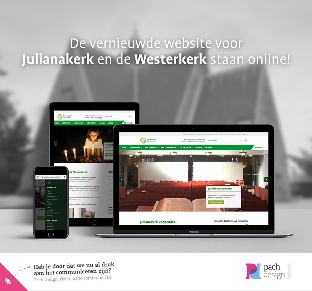 Sinds gisteren staan de websites voor de Westerkerk en Julianakerk ook online! westerkerkveenendaal.nl en julianakerkveenendaal.nl.

#webdesign #veenendaal