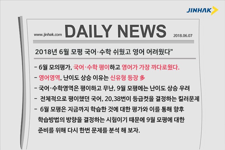 jinhaksa's tweet photo. [카드뉴스] 오늘 치러진 6월 모평 과목별 분석결과를 정리하였습니다~ https://t.co/SP3Fs15sBV