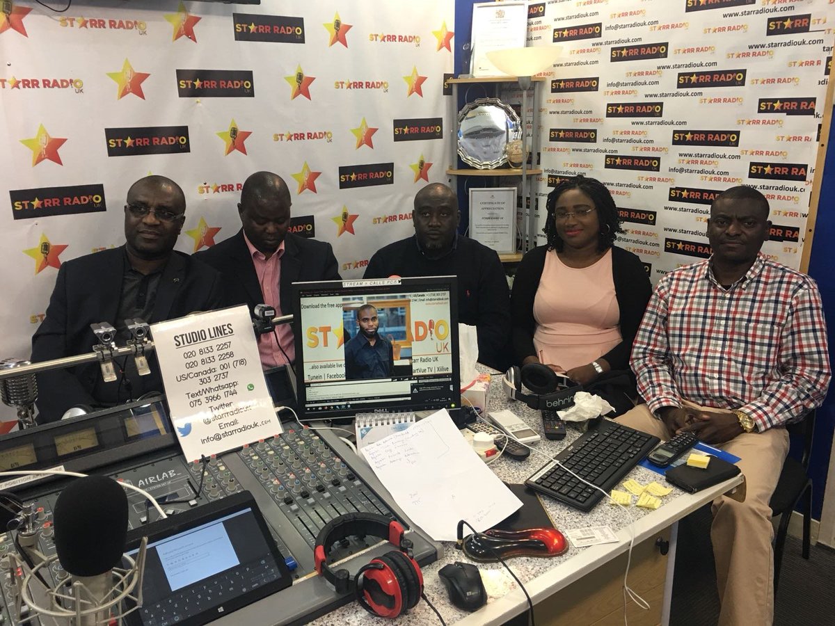 agsobaglobal's tweet photo. Agsobas present in the studio during the radio interview. 
Agsoba Ade Adesola - President Agsoba UK
Agsoba Adeniyi Adeniran - Financial Director Agsoba UK
Agsoba Seyi Faseun - Liason Officer Agsobal Global
Agsoba Kehinde Leshi - Social Secretary Agsoba UK
Agsoba (Dr) @BRowaiye https://t.co/umnYBxGYTV