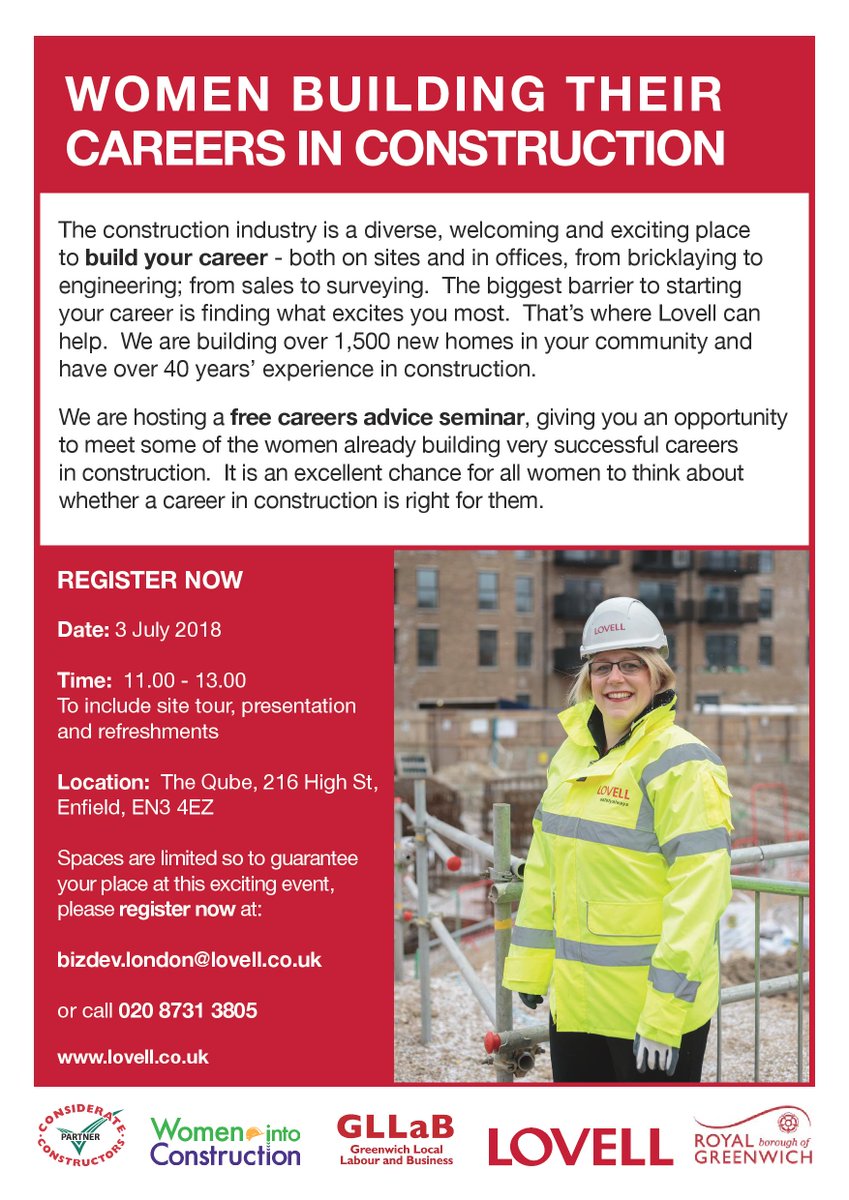 EnfieldCouncil's tweet photo. Construction is not just for men, and it's not just about building walls. Find out more with @Lovell_UK on 3 July. #BuildEnfield https://t.co/gaOyLTNy9P