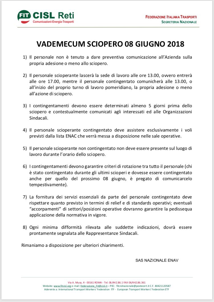 Vademecum sciopero 8 giugno