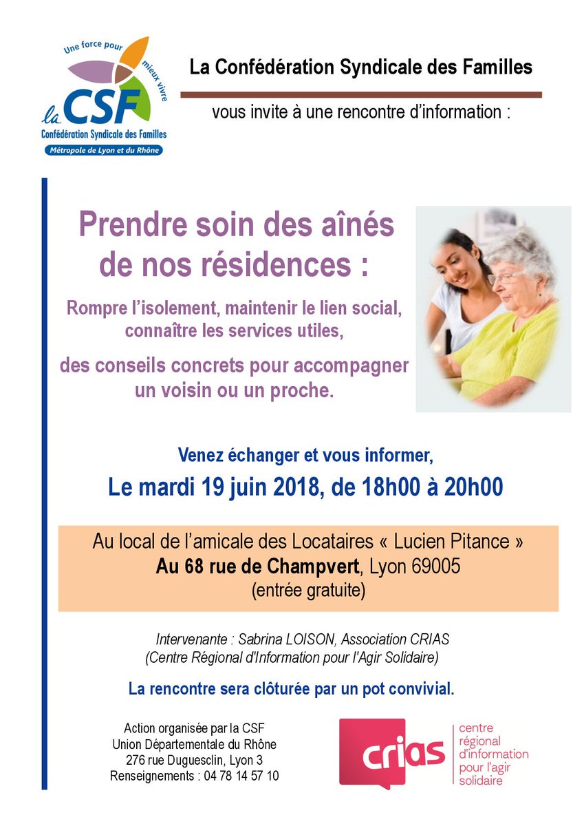 CSF_69's tweet photo. La CSF 69 vous invite à sa prochaine Rencontre Vie Quotidienne : https://t.co/77MmgLnMDW