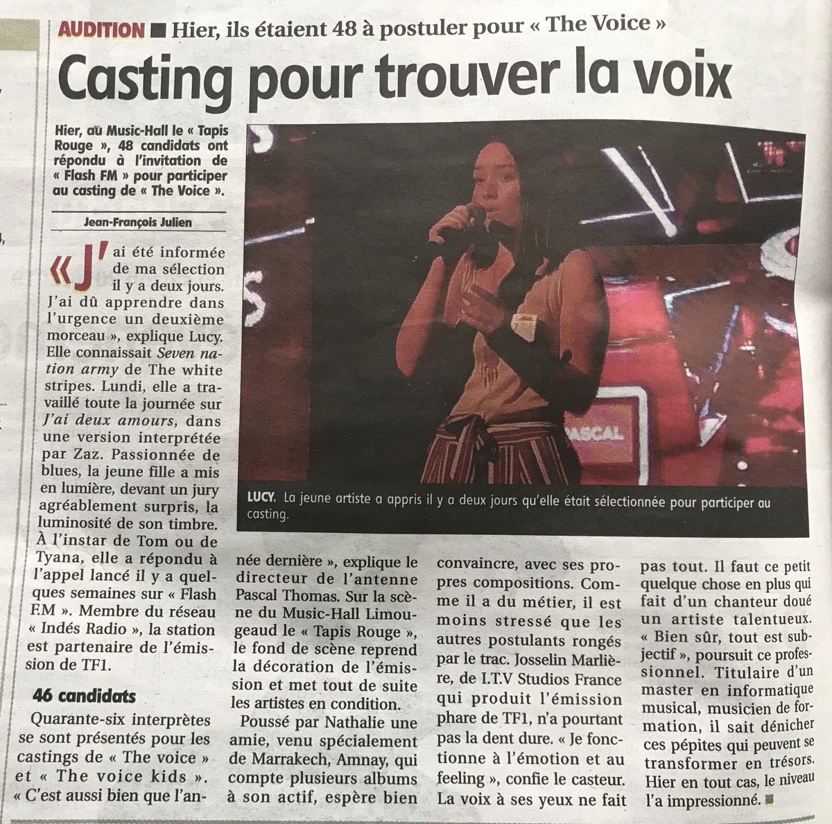 Du très bon niveau lors du casting #TheVoice et #Thevoicekids organisé par #flashfm #Limoges au <a href="/TapisRouge87/">TapisRougeLimoges</a> merci à <a href="/itvstudiosfr/">ITV Studios France</a> <a href="/BrunoBerberes1/">Bruno Berberes</a> <a href="/MatthieuGrelier/">MG</a> <a href="/LesIndesRadios/">Les Indés Radios</a> et merci au <a href="/lepopulaire_fr/">Populaire du Centre</a> <a href="/jfjulien87/">Jean-François Julien</a> pour l’article