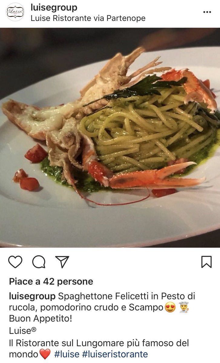 La ricetta di oggi con Spaghettone Matt pesto di rucola, scampo e pomodorino crudo by Luise Ristorante , via Partenope a Napoli. 😋 #mipiacemonogranofelicetti