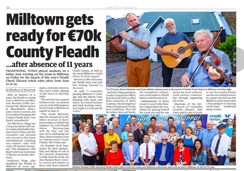 Thanks to <a href="/Kerrys_Eye/">Kerry's Eye</a> for coverage of the launch of Fleadh Cheoil Chiarraí this week. Stockton's Wing, Shandrum Céilí Band, Solstice Celebration and loads more ...