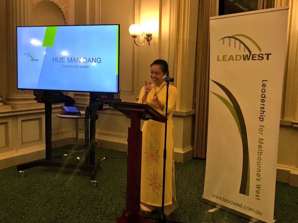 annareidaus's tweet photo. The future of Melbourne is West! The theme tonight at the launch of LeadWest’s The Future is West Report at Victorian Parliament, with some very thought provoking words from @huemandang. The west has an important role in growing our nations future #leadwest https://t.co/gHSkASansD
