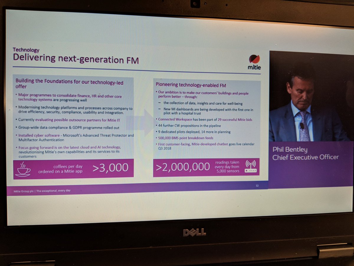 Andy_SW18's tweet image. @PhilBentleyCEO announcing annual result of @wearemitie and how #Connectedworkspace transforming fundamentals of facilities management.
