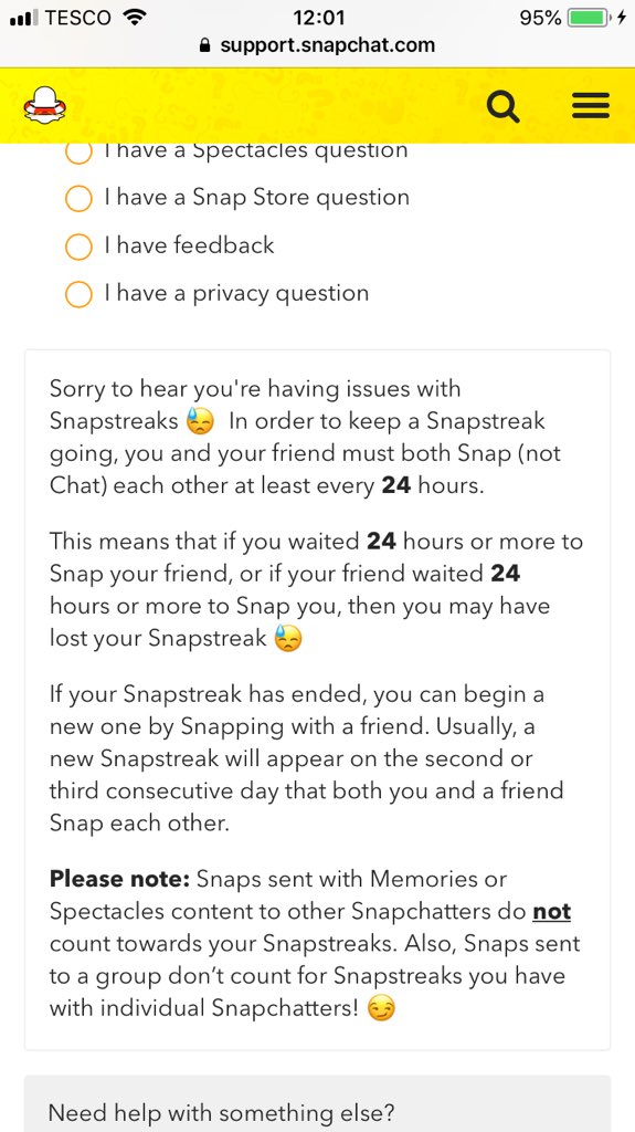 fangirltypec's tweet photo. @snapchatsupport This does not give the option to submit any requests https://t.co/DTHolDrZJi