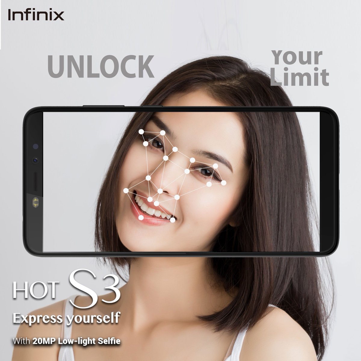 InfinixIndo's tweet photo. Teknologi Face Unlock di Infinix Hot S3 X573 dengan kamera 20MP LowLight Selfie. Ekspresikan dirimu tanpa batas! :) Nantikan harga spesial Infinix Hot S3 X573 di Infinix Bagi-Bagi THR besok hanya di @Lazada :) #InfinixIndonesia #InfinixHotS3 #S3lfieinAja #ExpressYourself https://t.co/2stdSguzwW