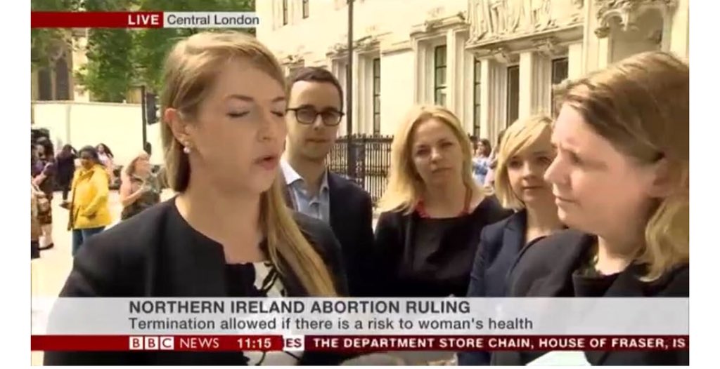 DoughtyStPublic's tweet photo. Legal team for @Humanists_UK with @richythomp outside @UKSupremeCourt. @caoilfhionnanna interviewed by @BBCNews, with @MaryRachel_McC @DoughtyStPublic &amp; Janet Farrell @BhattMurphy. Fiona Murphy acts with the team, but is not pictured here. #Trustallwomen #NowforNI #TrustWomen https://t.co/598oErFTSL