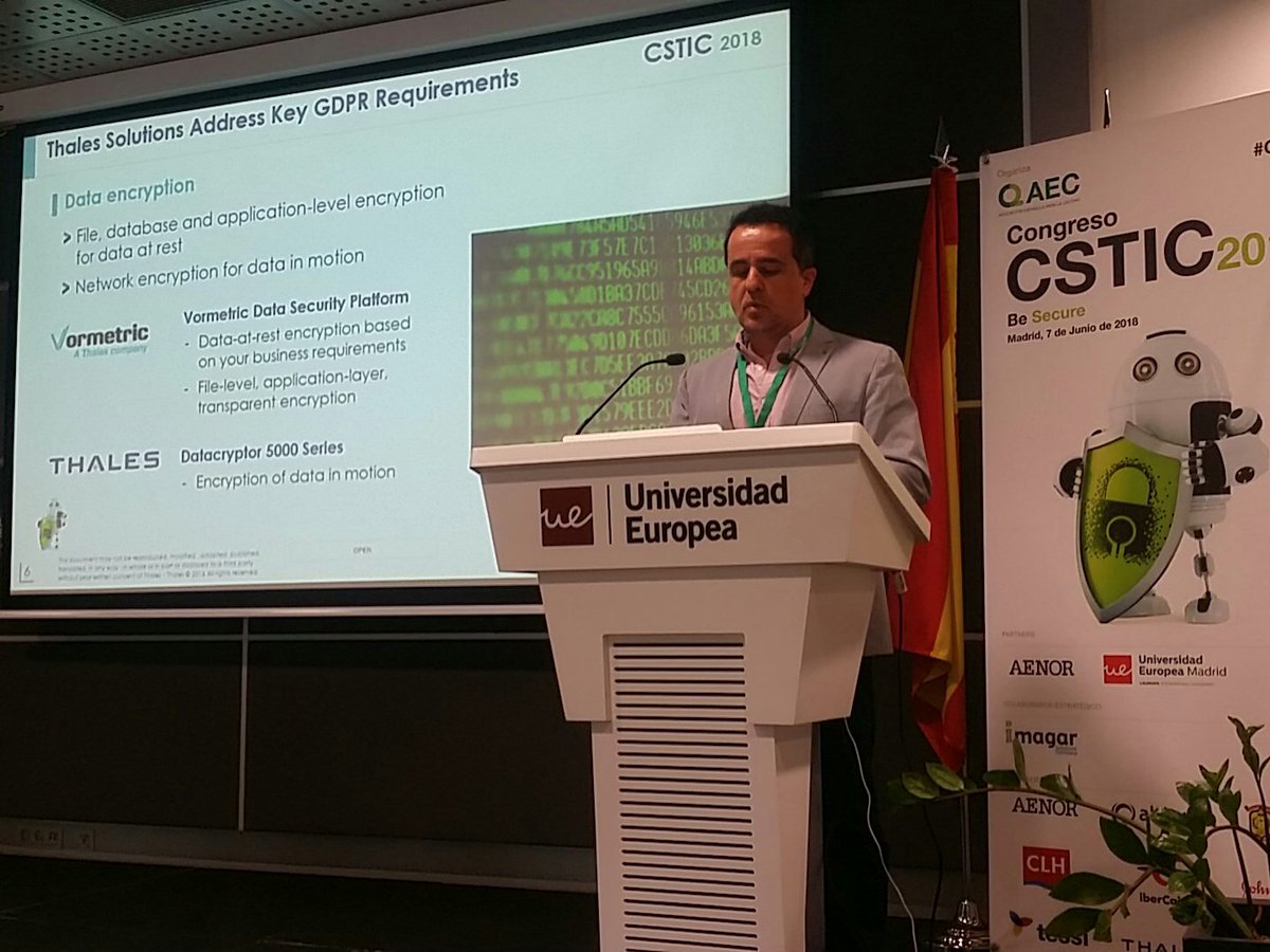 jcaloto's tweet photo. Aprendiendo de cifrado y seudoanomización con @ThalesEspana en #CSTIC y la @aec_es https://t.co/55qJuwZTAy