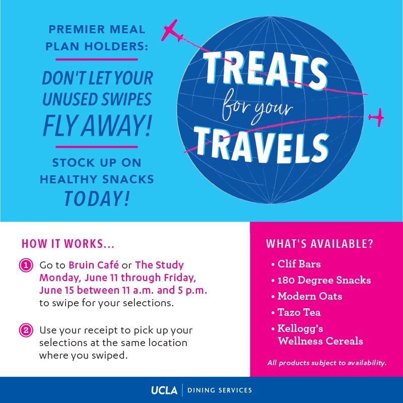 UCLA_SA's tweet photo. Don't let your swipes go to waste. Visit B-Caf or The Study and grab some treats. https://t.co/EkSRY1JaQa