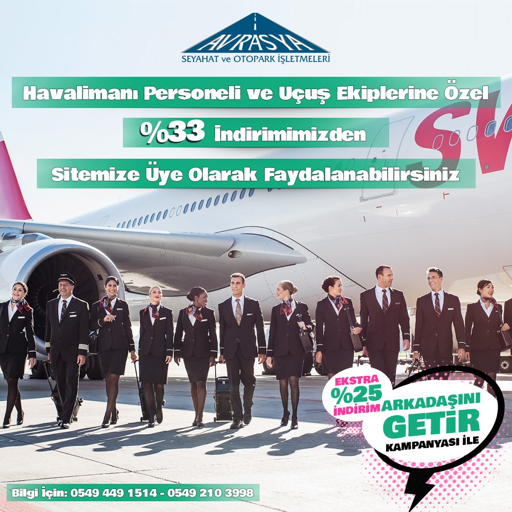 Havalimanı personeli ve uçuş ekiplerine özel %33 indirimimizden sitemize üye olarak faydalanabilirsiniz. #avrasyaseyahat #otopark #otoparkrezervasyon