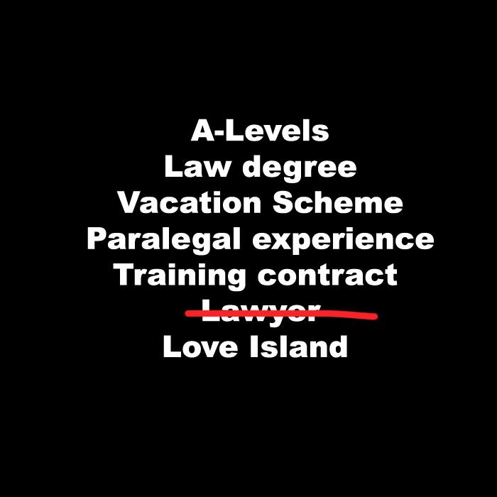 legalcheek's tweet photo. When you realise there's a lawyer on #LoveIsland https://t.co/ZjJVWWrLtW
