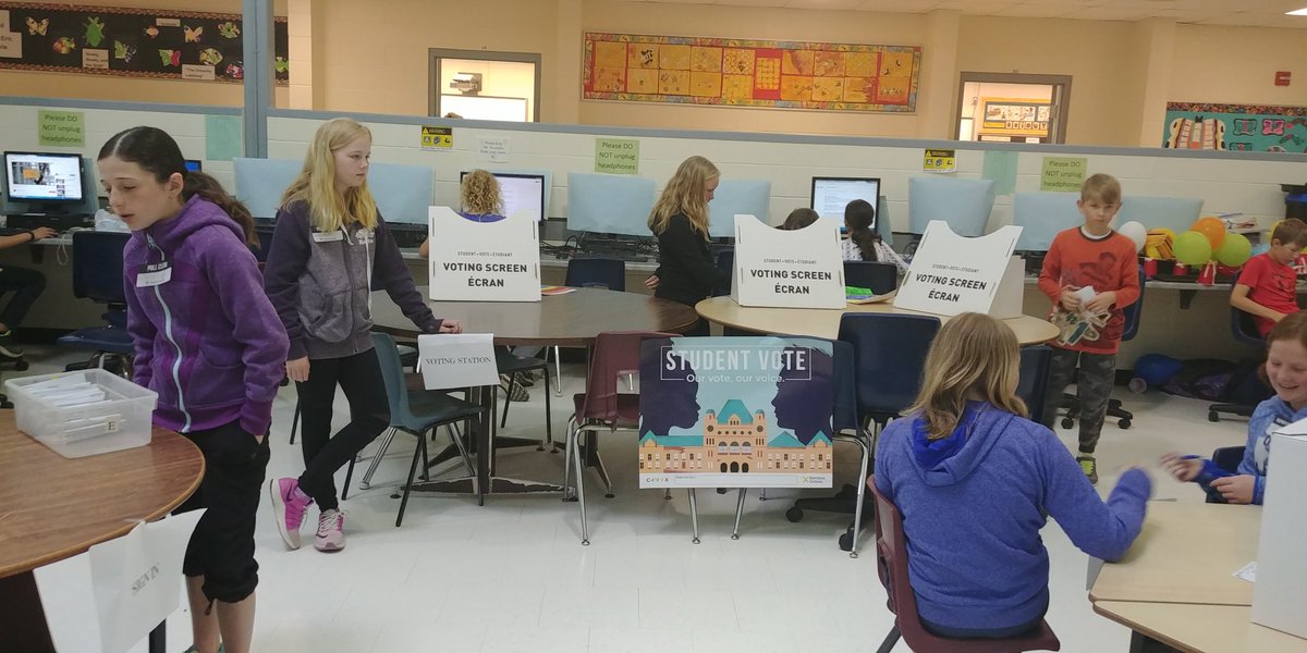 MissCatCashin's tweet photo. Student vote, student voice. Grade 5/6 leading and organizing the provincial elections. Letting everyone cast their vote! 🗳 @STC_Walkerton https://t.co/w3rVe7qyq7